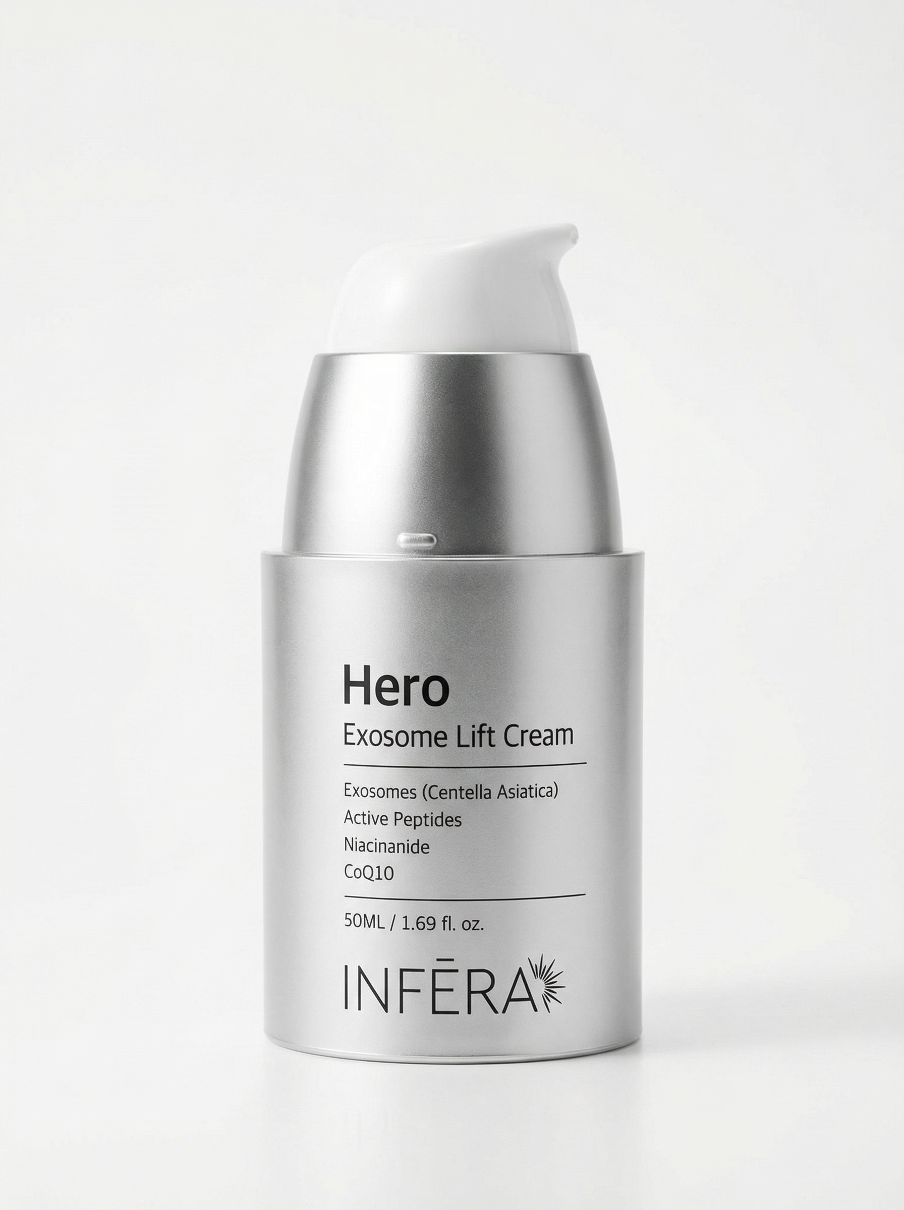 Silver skincare cream bottle labeled &