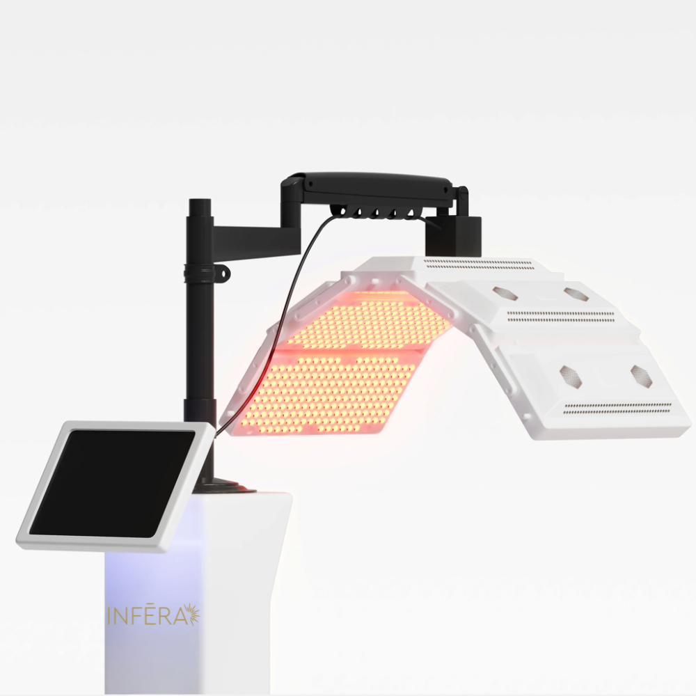 LED light therapy device with digital display on a white background