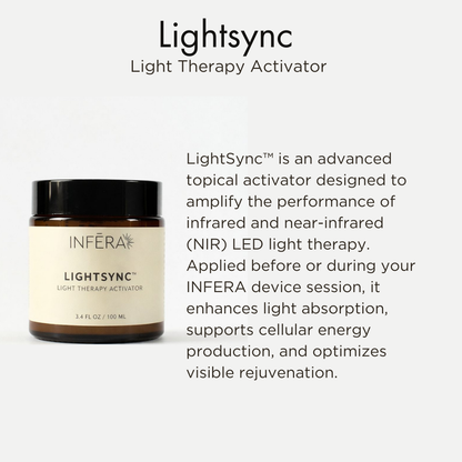 INFERA LightSync Light Therapy Activator jar on a white background with product description text.
