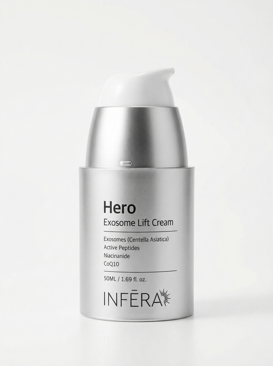Silver skincare cream bottle labeled &