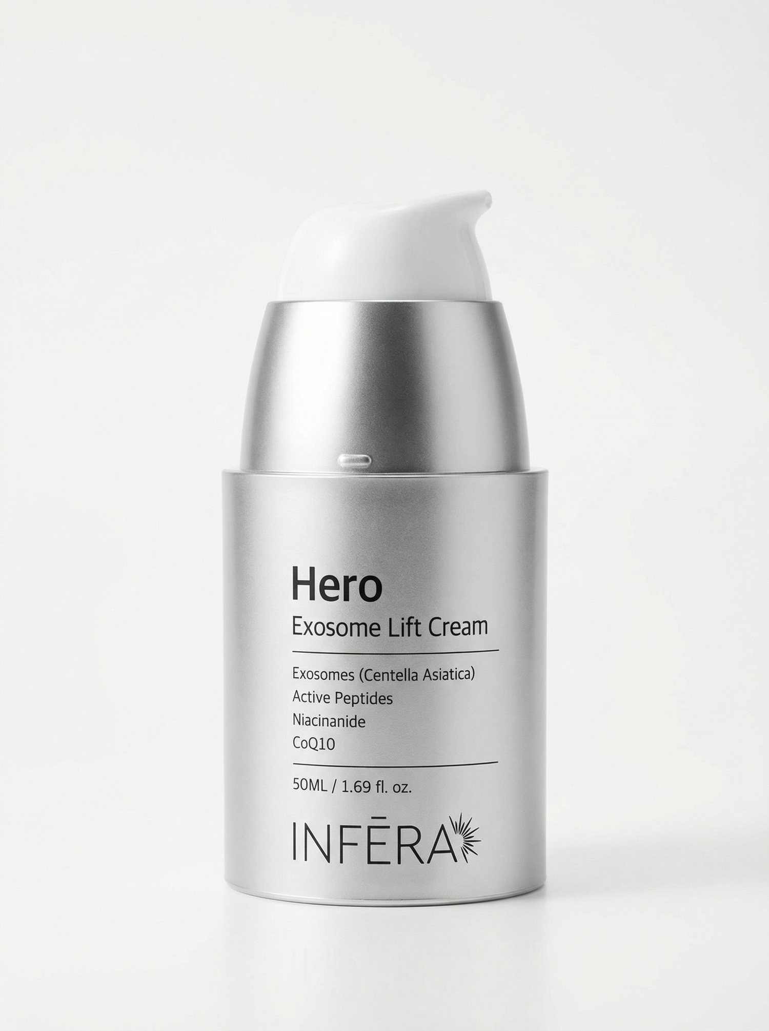 Silver skincare cream bottle labeled &
