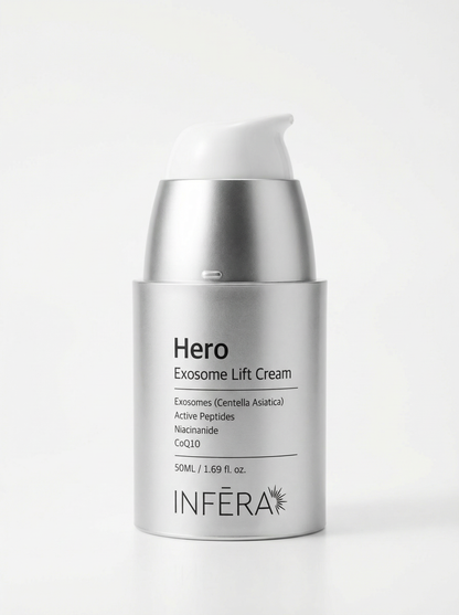 Silver skincare cream bottle labeled &