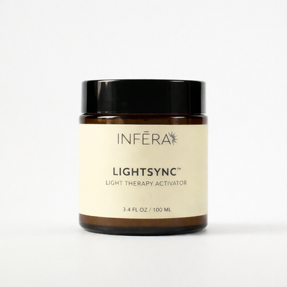 Inféra LightSync light therapy activator jar on a white background